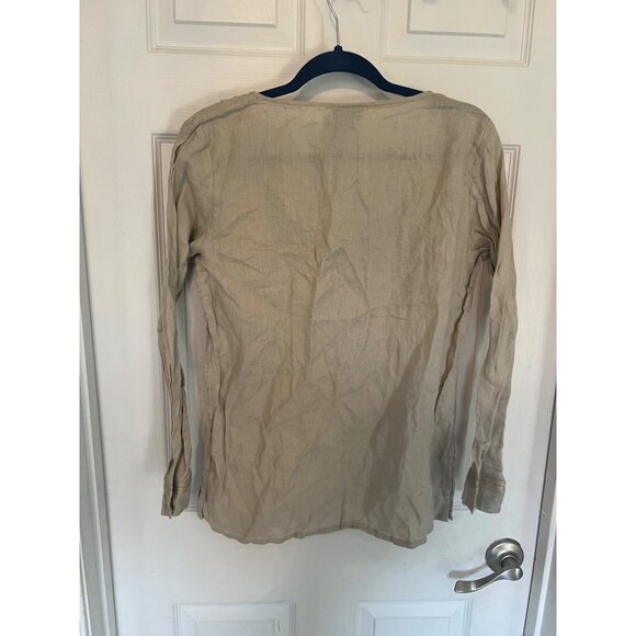 Rafaella 100% Linen Tan Pullover Long sleeve V-neck Tunic Blouse 12 - Picture 7 of 9
